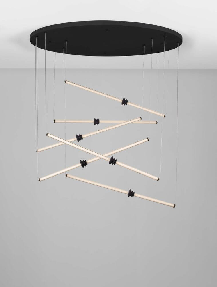 Stalactite LED Pendelleuchte 6-flammig Ø 150cm 3000K Schwarz in modernem Design mit geometrischen Linien.