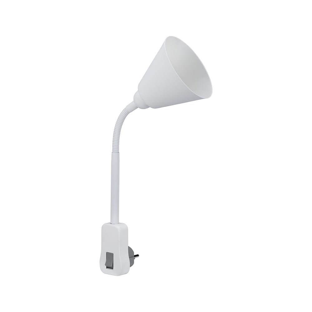 Steckerleuchte Junus Flexarm Weiß mit flexiblem Arm und Kippschalter für individuelle Beleuchtung.