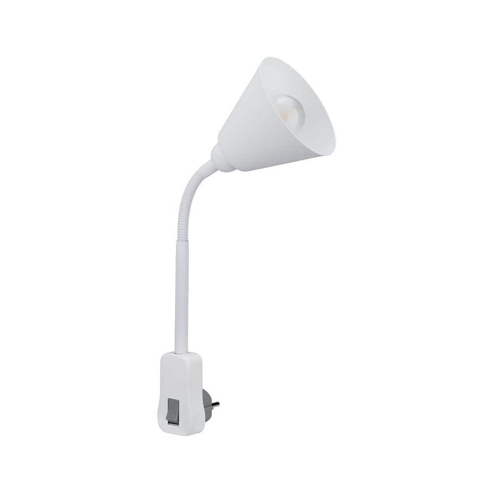 Steckerleuchte Junus Flexarm Weiß mit flexiblem Arm und Kippschalter für optimale Beleuchtung.