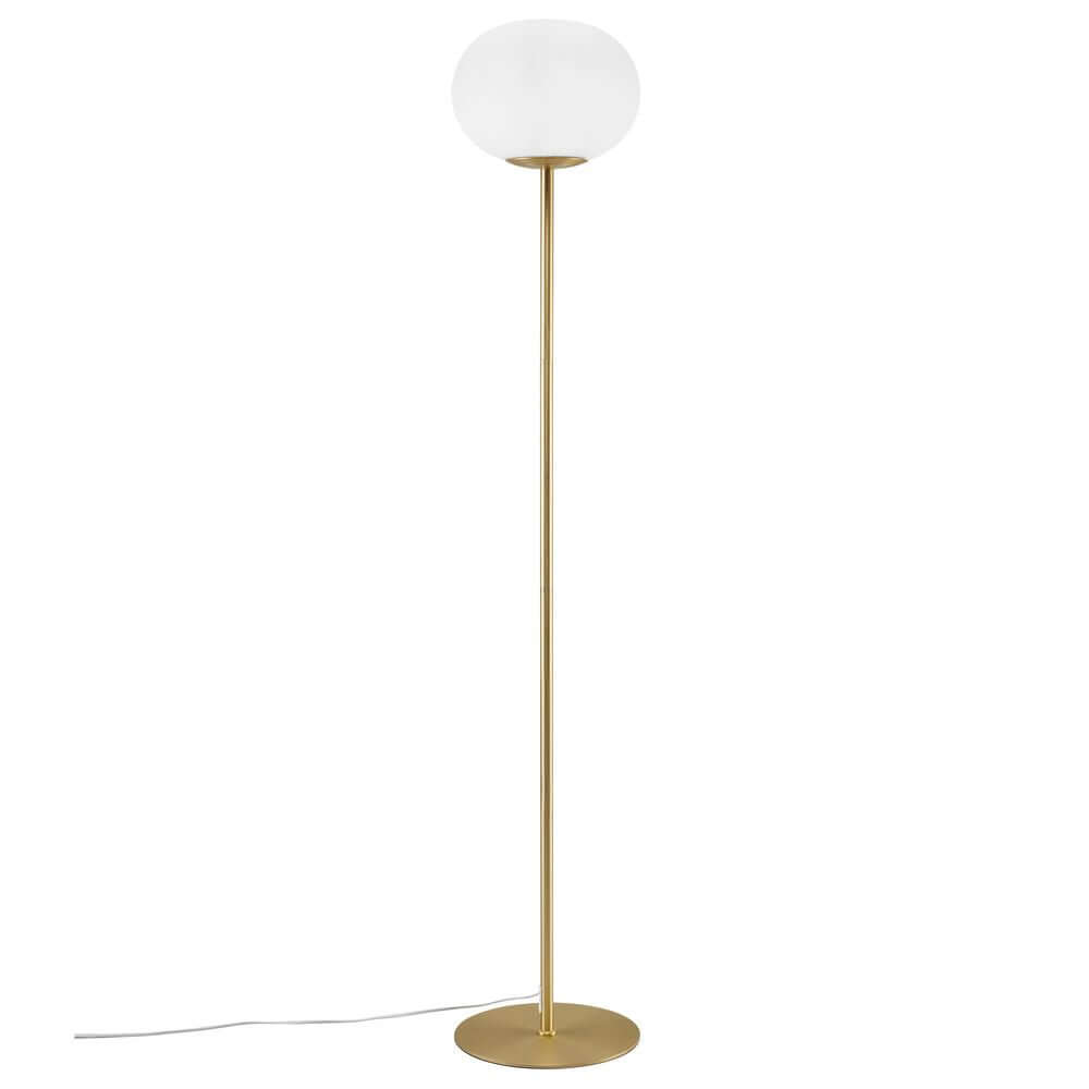 Stehlampe Alton 27,5 aus weißem Opalglas und Messing, elegante Beleuchtung für gemütliche Atmosphären.