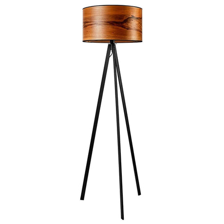 Stehlampe Atticus 150cm mit Dreibein Europäischer Nussbaum, elegante Stativleuchte mit Holzschirm.