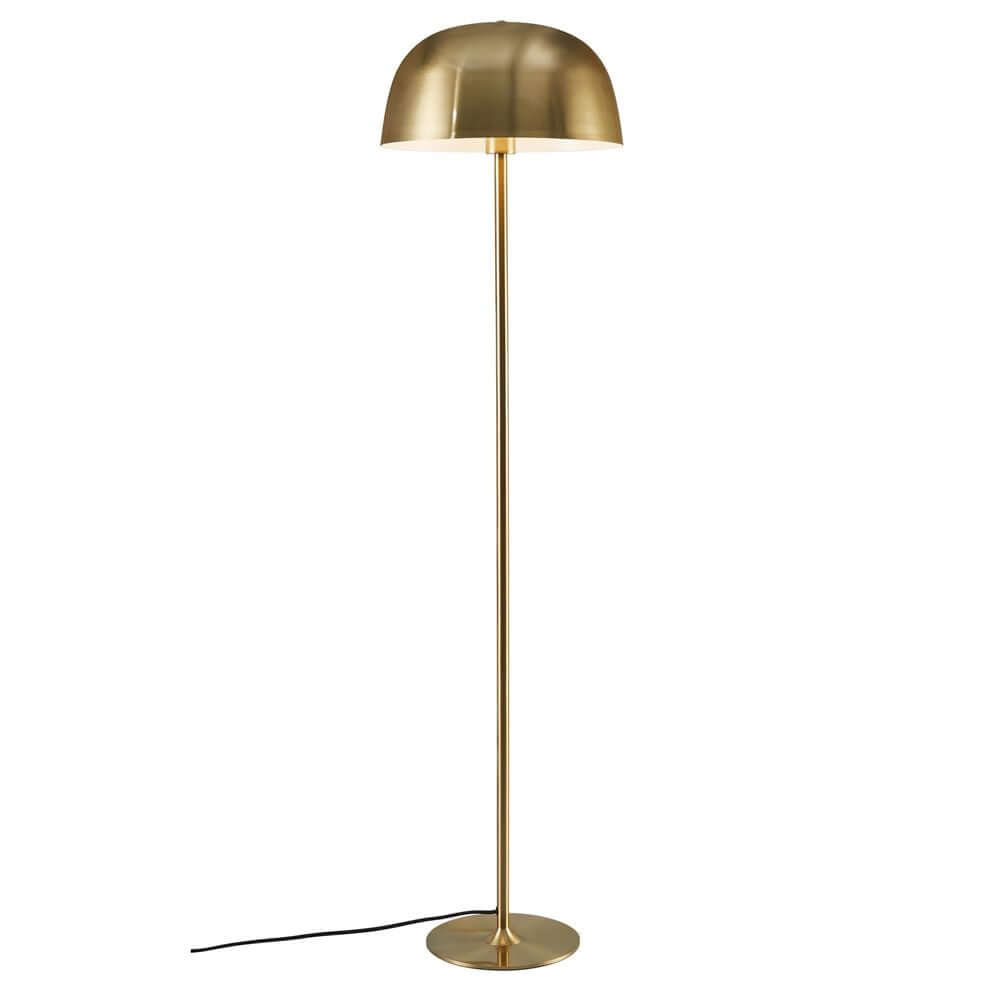 Stehlampe Cera aus Messing mit runder Schirmform im minimalistischen skandinavischen Design.