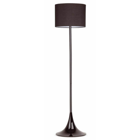 Stehlampe FARO Schwarz mit schickem, schwarzem Lampenschirm und elegantem Fußdesign.