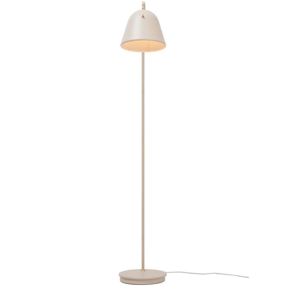 Stehlampe Fleur 24 im Vintage-Design mit puderfarbenem Beige und Messingdetails, verstellbarem Lampenkopf.
