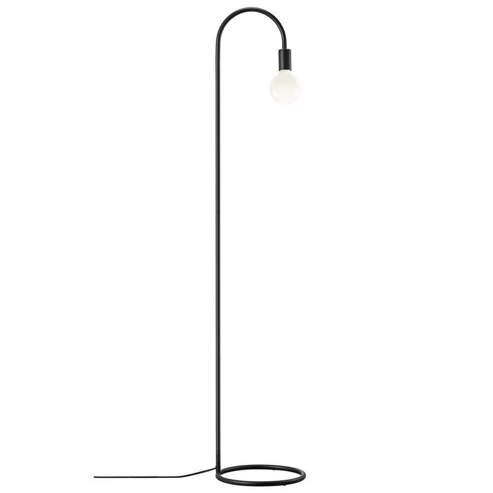 Moderne Stehlampe Paco in Schwarz mit minimalistischem Design und rundem Sockel.