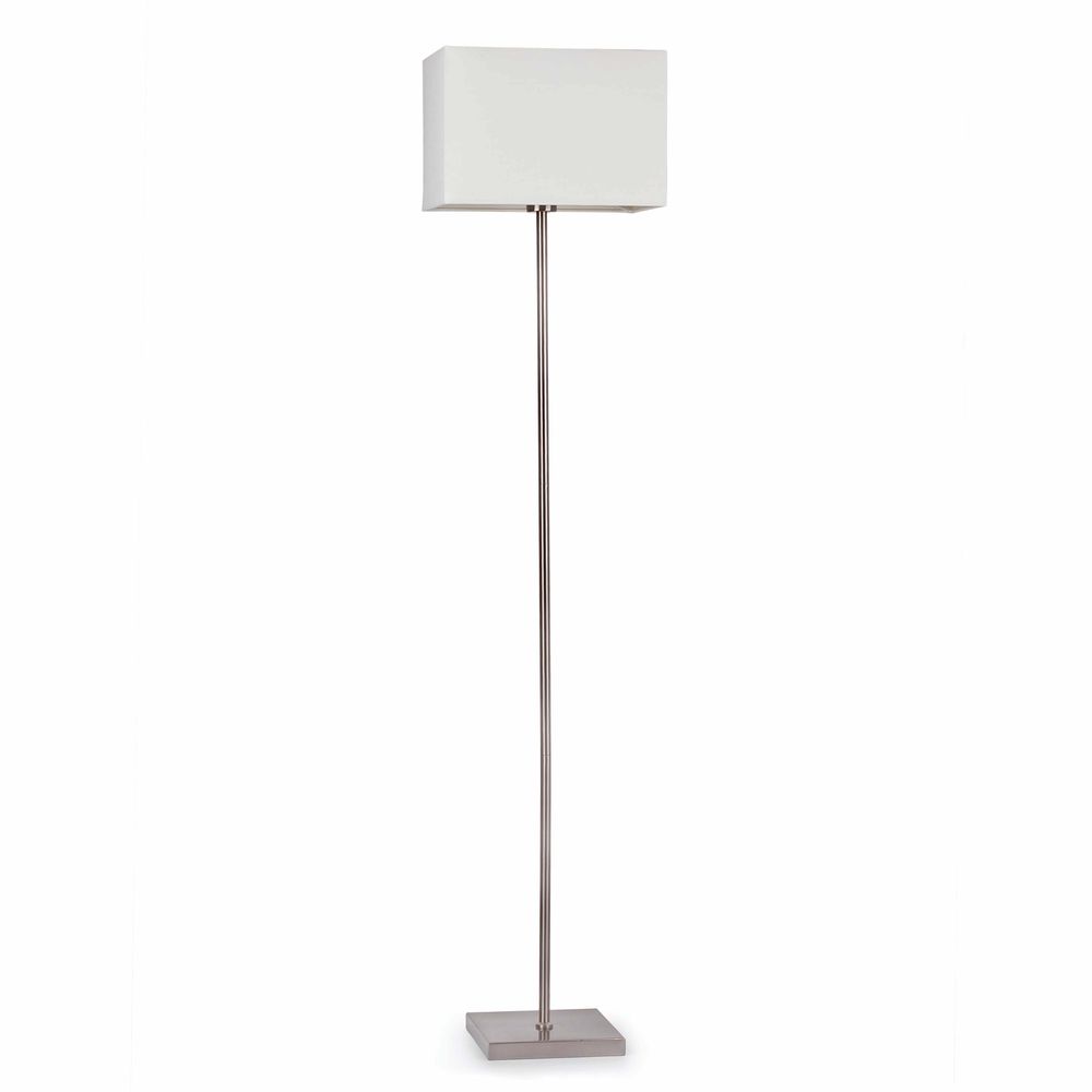 Stehlampe THANA Nickel, Weiß im eleganten Design mit rechteckigem Lampenschirm aus Weiß und verchromtem Fuß.