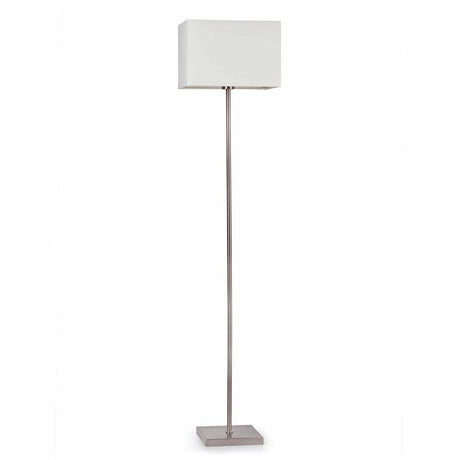 Stehlampe THANA Nickel, Weiß im eleganten Design mit rechteckigem Lampenschirm aus Weiß und verchromtem Fuß.