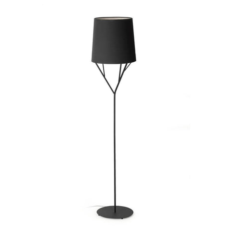 Stehlampe TREE Schwarz mit modernem Design und schwarzem Lampenschirm auf einem stabilen Fuß.