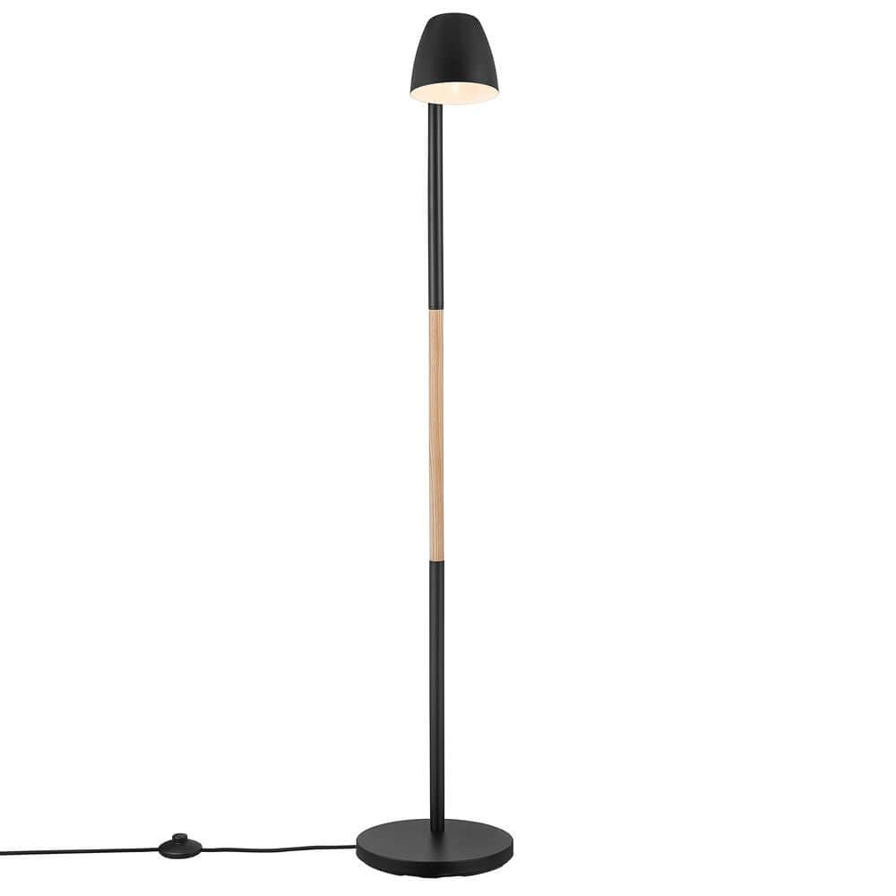 Stehlampe Theo aus Holz und Metall mit flexiblem Lampenkopf für gerichtetes Licht