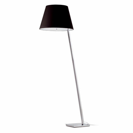 Moderne Stehleuchte MOMA Chrom, Schwarz mit elegantem Design und schwarzem Lampenschirm.