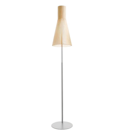 Secto 4210 floor lamp made of wood 185 cm with conical lampshade and adjustable height.