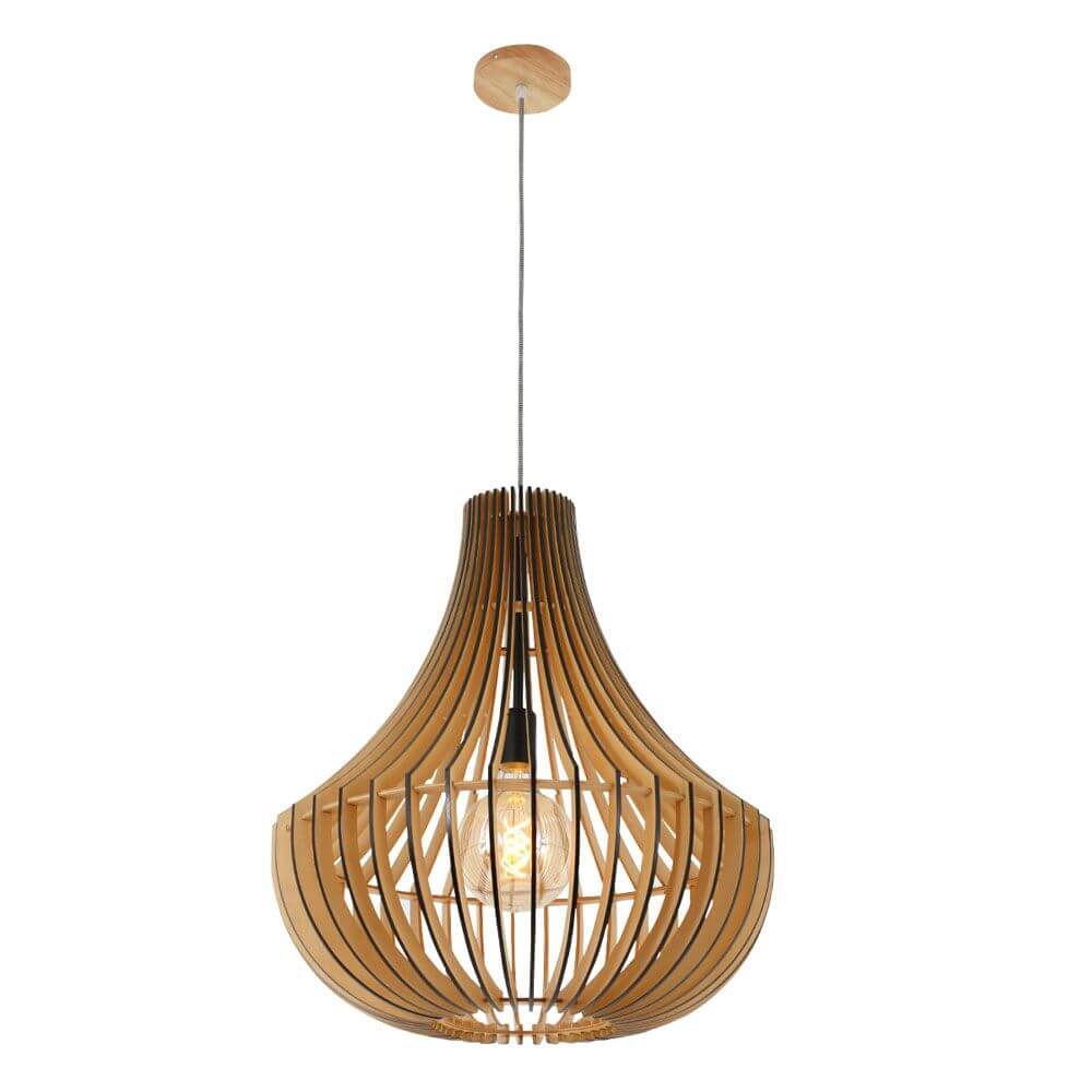 Holz-Hängeleuchte Smukt mit modernem Design aus Pappelholz, perfekt für jeden Wohnraum.