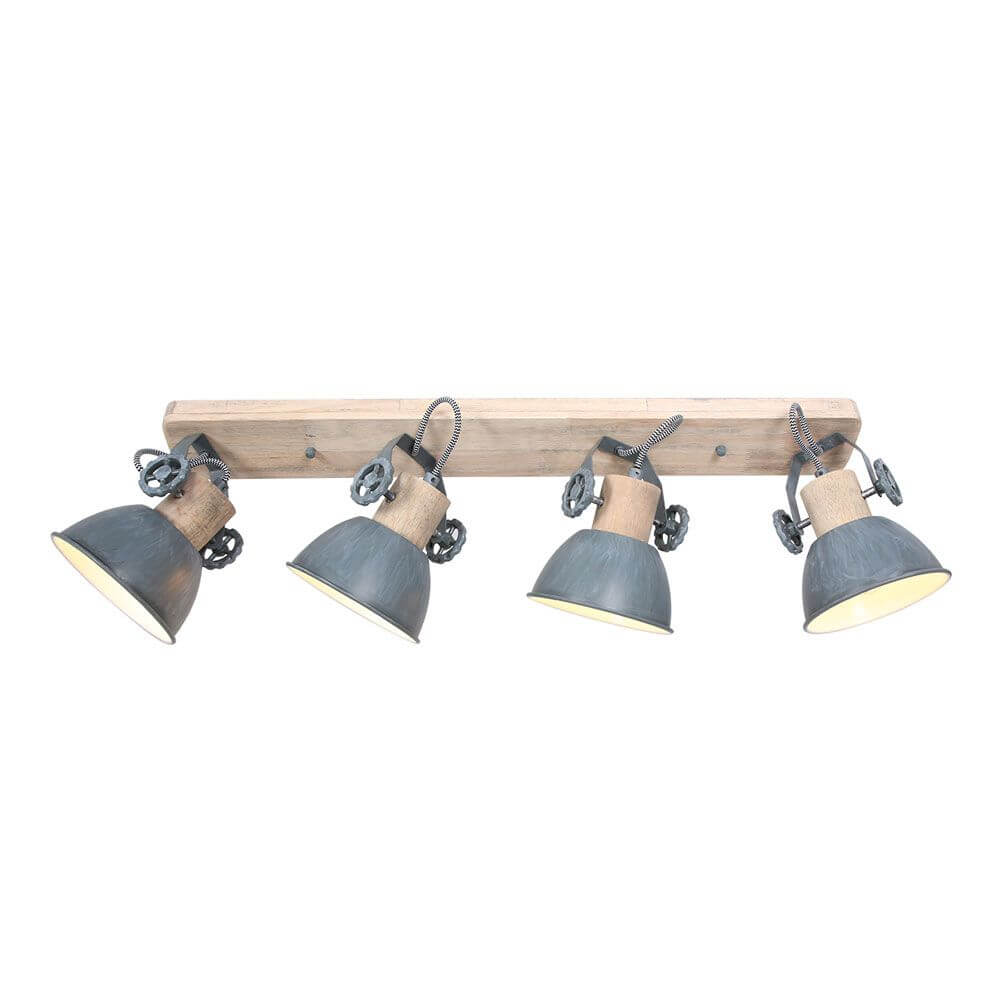 Industrie-Deckenleuchte Gearwood mit Holz- und Metallschirm im Retro-Design, ideal für stilvolle Beleuchtung.