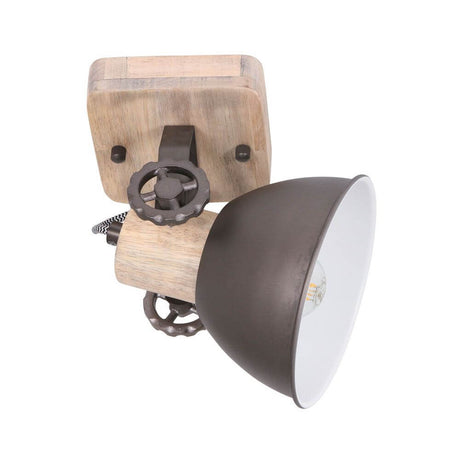 Industrial ceiling light Gearwood with wood and a metal shade, ideal for an industrial retro look.