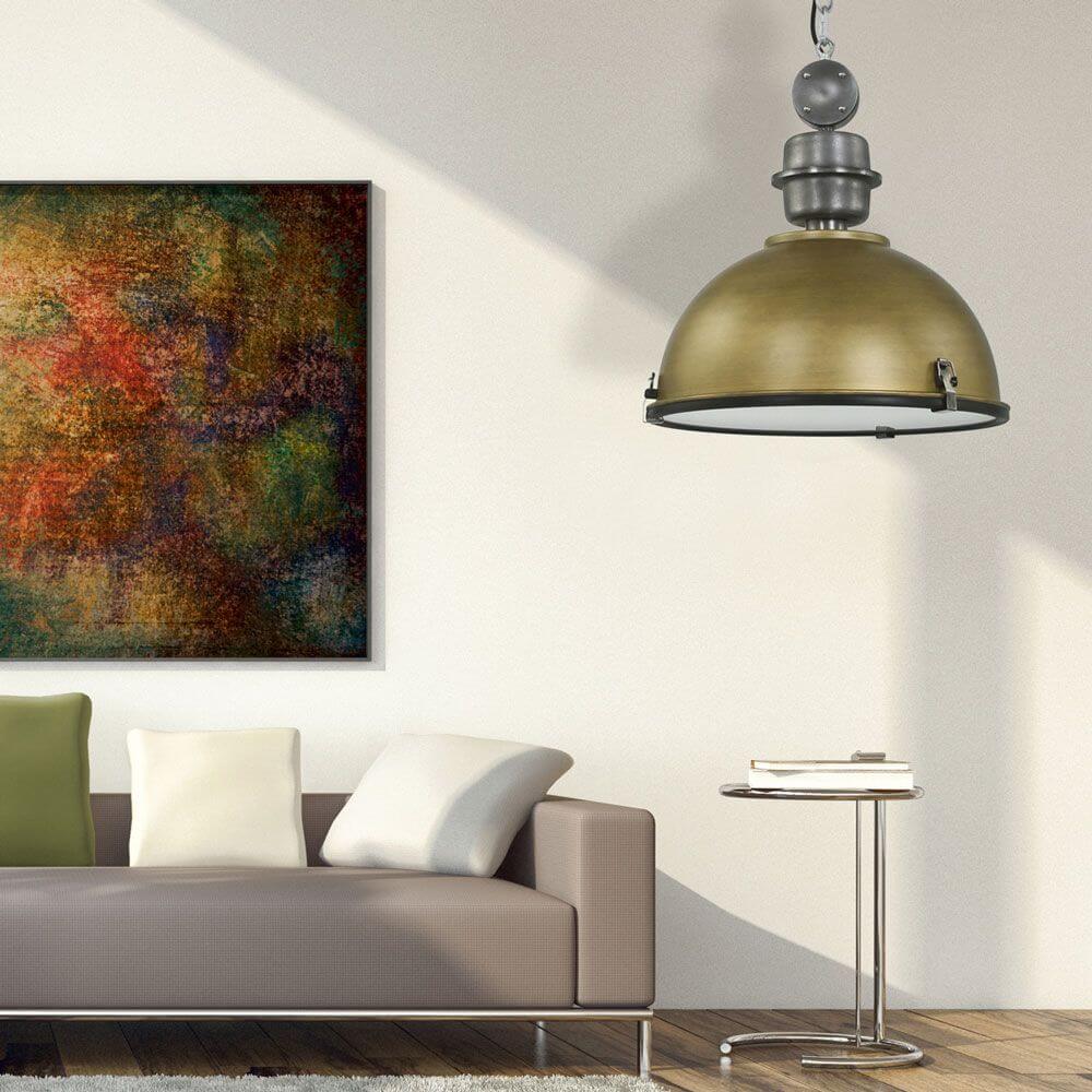 Industrie-Hängeleuchte Bikkel Ø42cm im modernen Wohnzimmer mit Deckenleuchte und Sofa