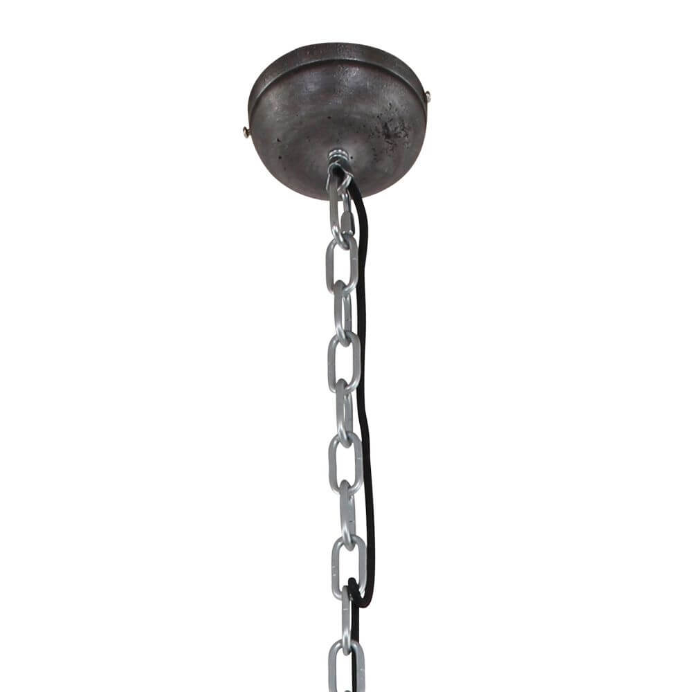Kette und Deckenbefestigung der Industrie-Hängeleuchte Bikkel Ø 52cm in Schwarz, Braun oder Grau.