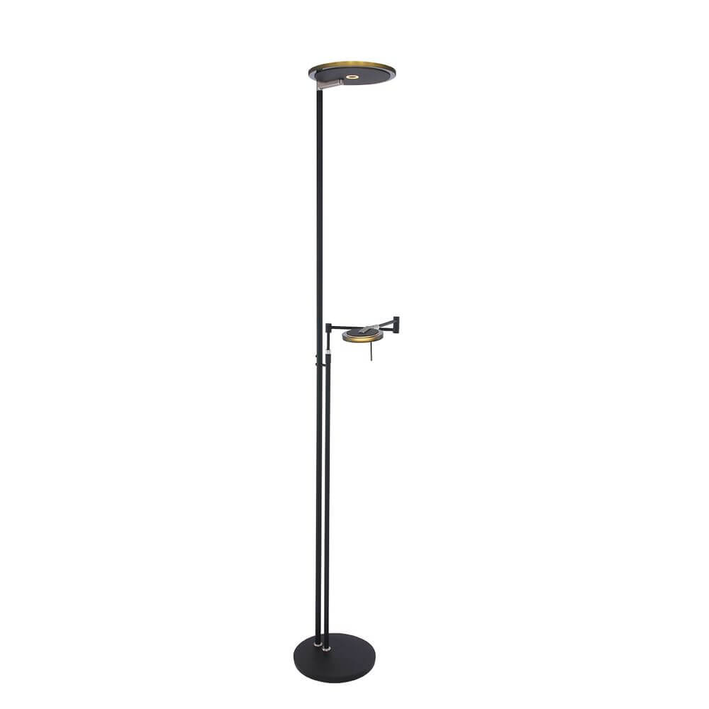 Steinhauer LED-Deckenfluter Turound in Schwarz mit Lesearm und Tastdimmer, stufenlos dimmbar von 2200K bis 4000K.