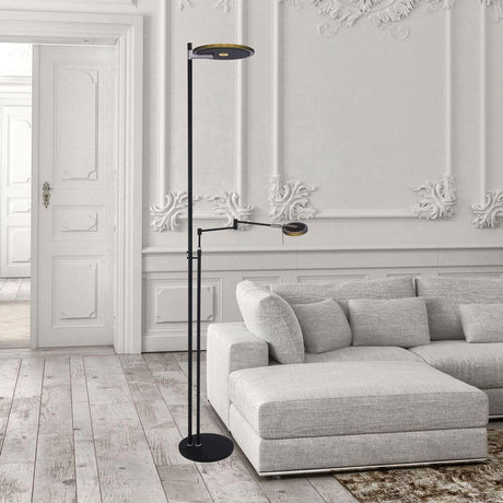 LED-Deckenfluter Turound LED mit Lesearm Tastdimmer 2200K - 4000K im eleganten Wohnzimmer