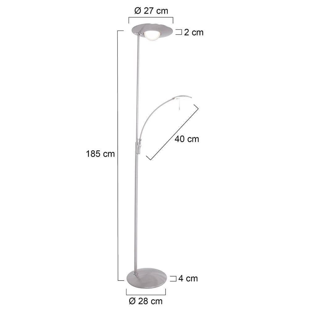 LED-Deckenfluter Zenith mit Lesearm & Tastdimmer CCT - Elegante Stehlampe mit dimmbarem Licht, Maße: 185 cm hoch.