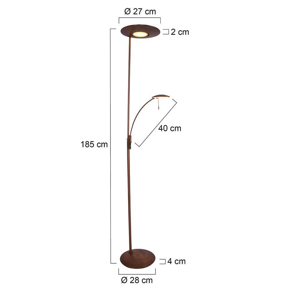 LED-Deckenfluter Zenith mit Lesearm & Tastdimmer CCT - Maße: 185 cm hoch, 27 cm Durchmesser.