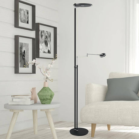 LED-Deckenfluter Turound LED mit Lesearm Tastdimmer 2200K - 4000K im modernen Wohnraum.