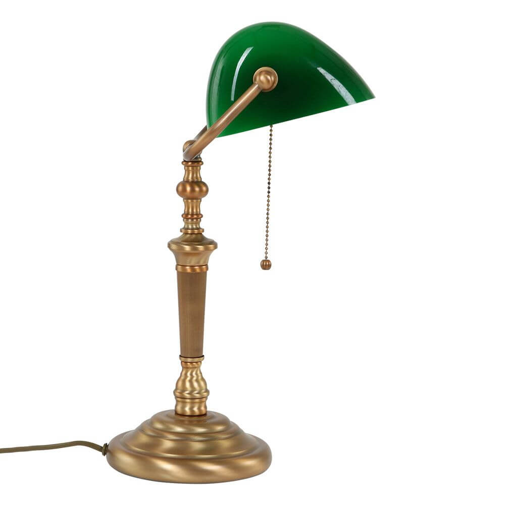 Vintage Tischleuchte Ancilla in Bronze mit grünem Glasschirm, elegant und klassisch für stimmungsvolles Licht.