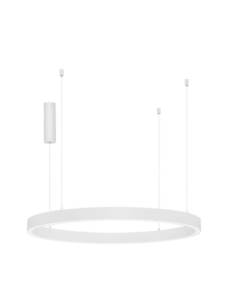 Sting LED Pendelleuchte Ø 100cm 3000K in weißem, pulverbeschichtetem Aluminium mit blendfreier Beleuchtung.