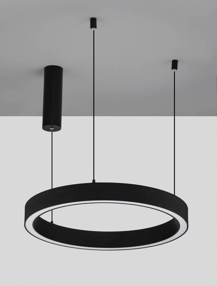 Sting LED Pendelleuchte Ø 60cm in Schwarz mit blendfreier Beleuchtung und mattem weißen Innenelement.