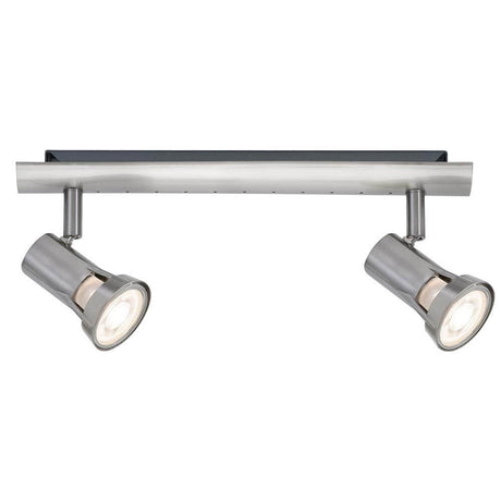 Strahler Teja 2-flammig Nickel satiniert GU10 mit zwei modernen Spotlights an schlichter Halterung.