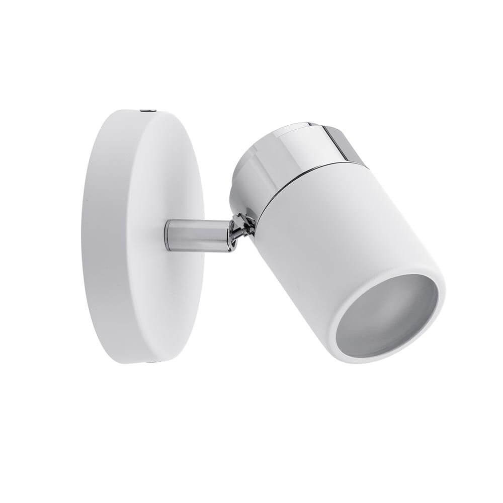 Strahler Zyli Weiß Chrom GU10 mit minimalistischem Design und Spritzwasserschutz für Feuchträume.