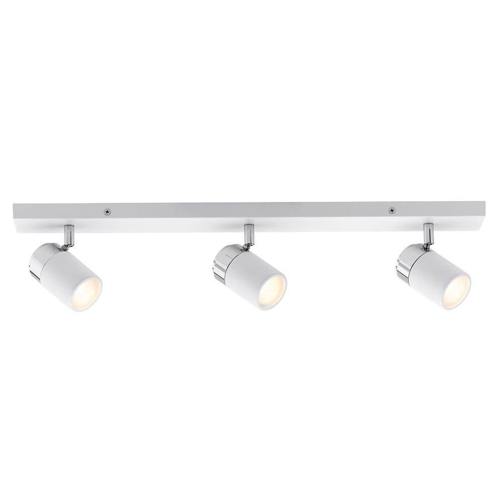 Strahler Zyli 3-flammig Balken Weiß Chrom GU10 mit stilvollem Design und Spritzwasserschutz.
