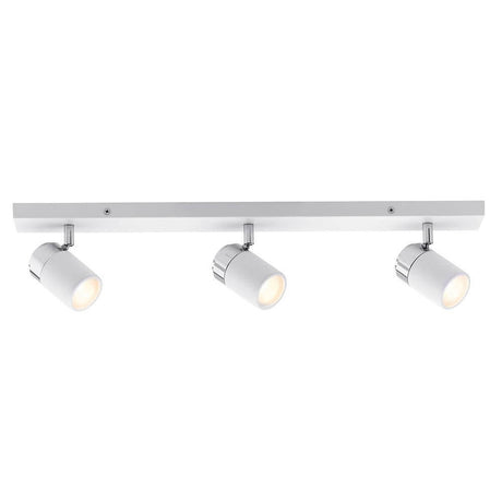 Strahler Zyli 3-flammig Balken Weiß Chrom GU10 mit stilvollem Design und Spritzwasserschutz.