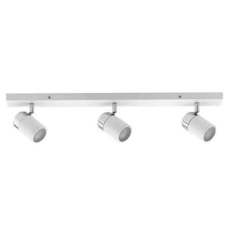 Strahler Zyli 3-flammig Balken Weiß Chrom GU10 mit drei Spotlights auf einer schlanken Leiste.