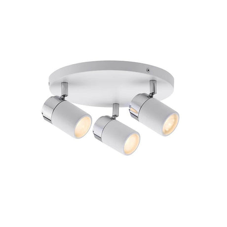 Projecteur Zyli à 3 lumières Rondell Blanc Chrome GU10 avec des spots protégés contre les projections d’eau pour de nombreuses situations de vie.