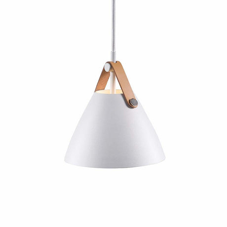 Lampa wisząca Strap 16 z skórzanym paskiem biała - nowoczesna lampa z metalu i skóry w stylu skandynawskim.
