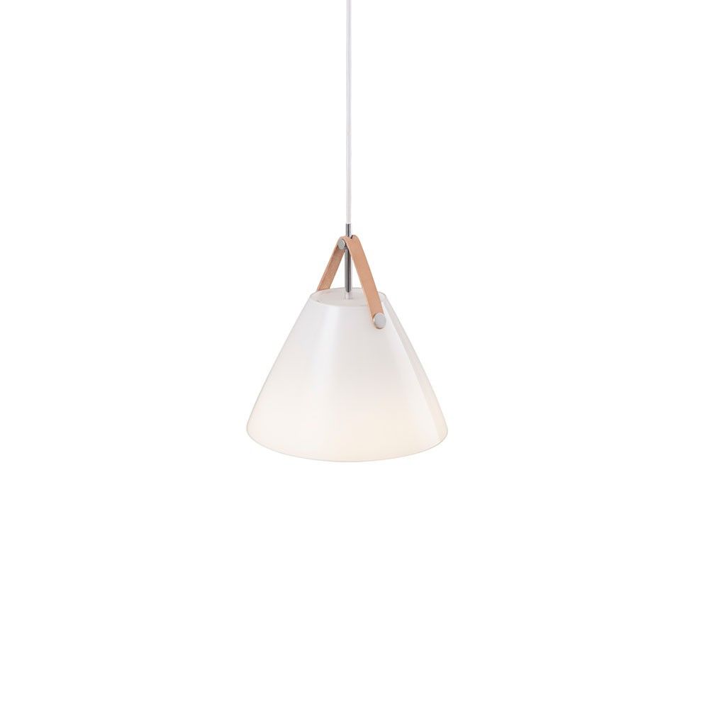 Strap 27 Glas Pendelleuchte Ø 27cm mit 2 Lederriemen Weiß in elegantem Design mit Lederband.