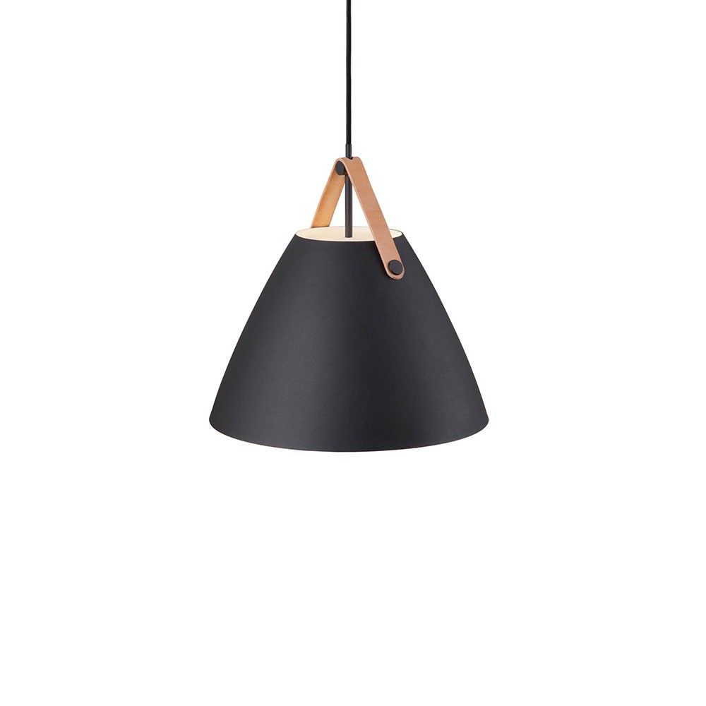 Strap 36 pendant lamp Ø 36cm with 2 leather straps black, modern design made of metal and leather.