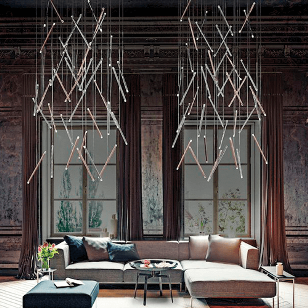 Lodes A-Tube Nano Duo LED Pendellampe in einem stilvollen modernen Raum mit eleganter Einrichtung.