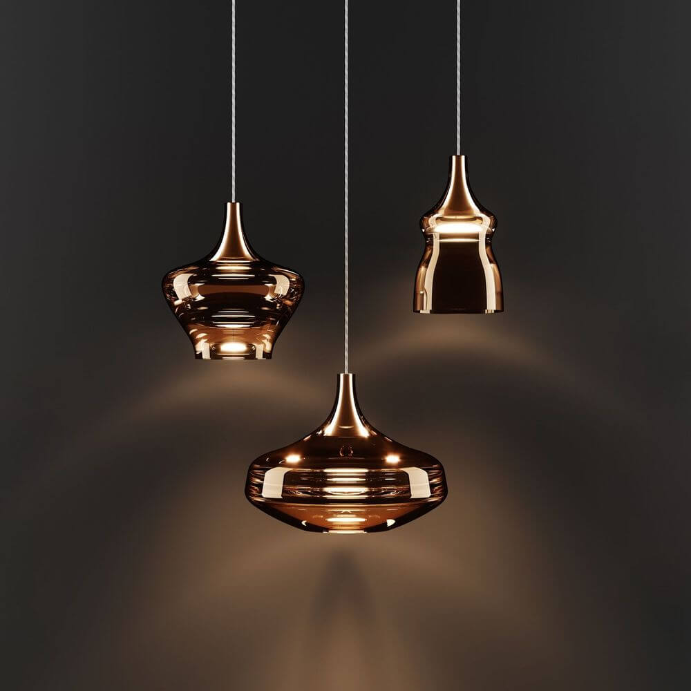 Lodes Nostalgia Glass Small 12cm LED Hängelampe in retro Stil mit drei geschwungenen Formen aus mundgeblasenem Glas.