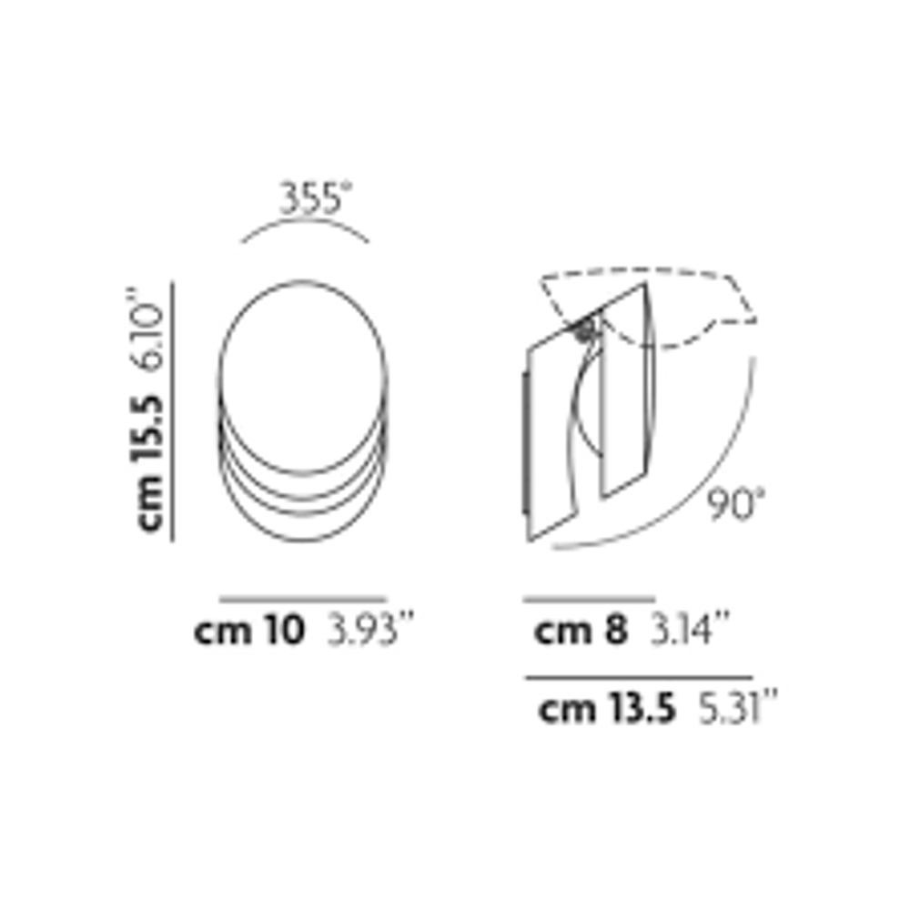 Lodes Pin-Up LED Wandlampe beweglich Maße und flexible Designmerkmale