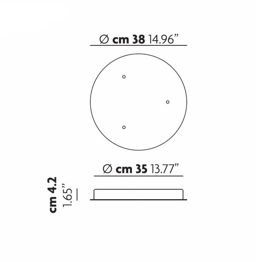 Lodes Zubehör Cluster Baldachin Maßzeichnung mit Durchmesser 38 cm und Höhe 4,2 cm.