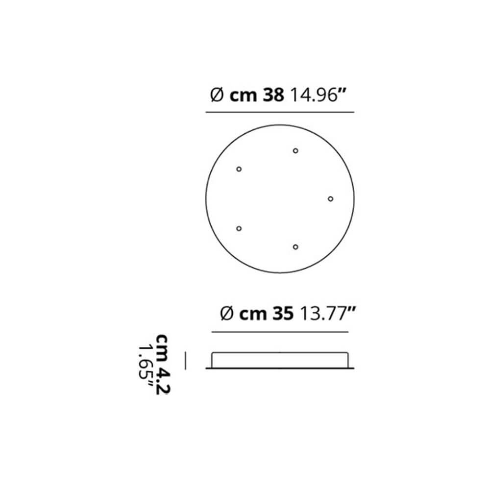 Lodes Zubehör Cluster Baldachin Maßzeichnung mit Durchmessern von Ø 38 cm und Ø 35 cm, Höhe 4,2 cm.
