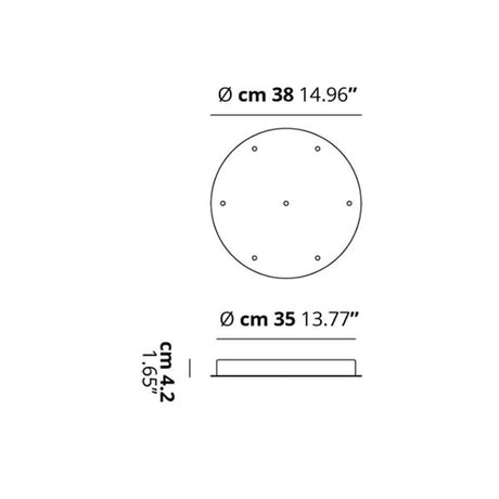 Lodes tilbehør klynge baldakin skitse med dimensioner Ø 38 cm og Ø 35 cm, til montering af lys.
