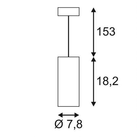 Suspension ronde Supros 78 noire 3000K, lentille 60° avec des dimensions de 7,8 cm de diamètre et 153 cm de longueur.