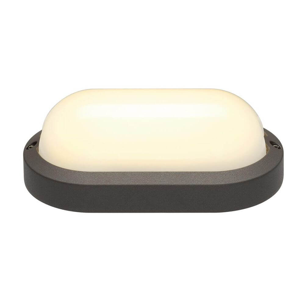 TERANG 2 Leuchte oval anthrazit 3000K mit satiniertem Rundglas für gleichmäßige Lichtverteilung.