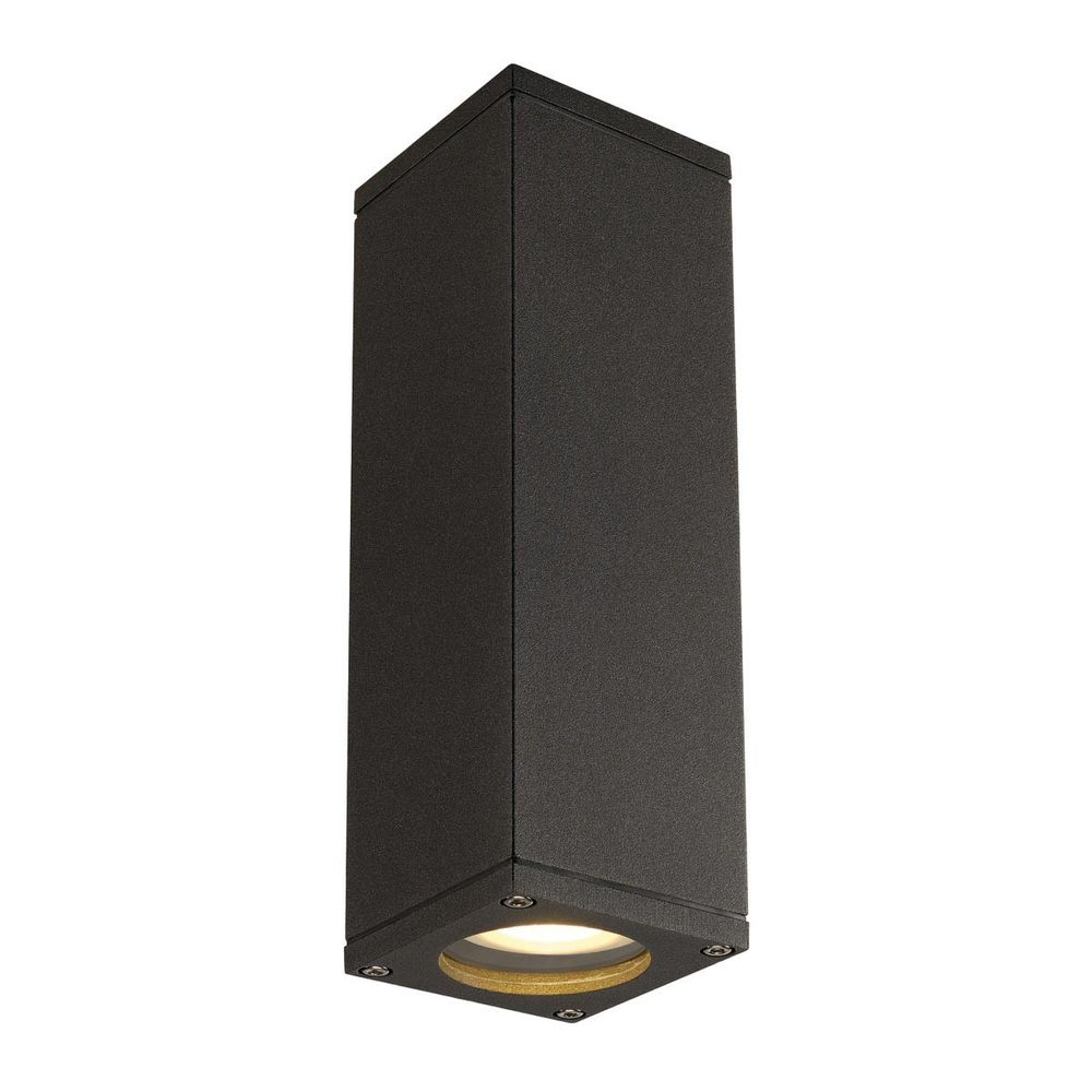 Theo Up-Down Out Außen-Wandleuchte eckig Anthrazit in modernem Design aus Aluminium und Glas.