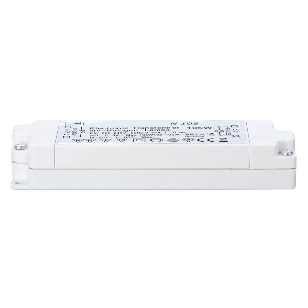 TIP VDE Elektroniktrafo 35-105W 12V 105VA Weiß - Niedervolt-Trafo für Lampenanschluss.