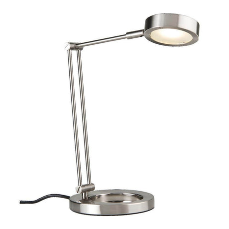 Moderne Zed LED Schreibtischleuchte mit warmweißem Licht, kompaktem Design und praktischem Standfuß.