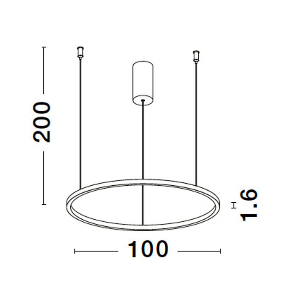 Technische Zeichnung der Tarquin LED Pendelleuchte Ø 100cm, Höhe 200cm, für moderne Innenräume.