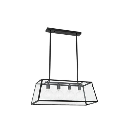 Teleskop-Pendelleuchte ROSE 4-flammig Schwarz mit modernem Design und Glasgehäuse.
